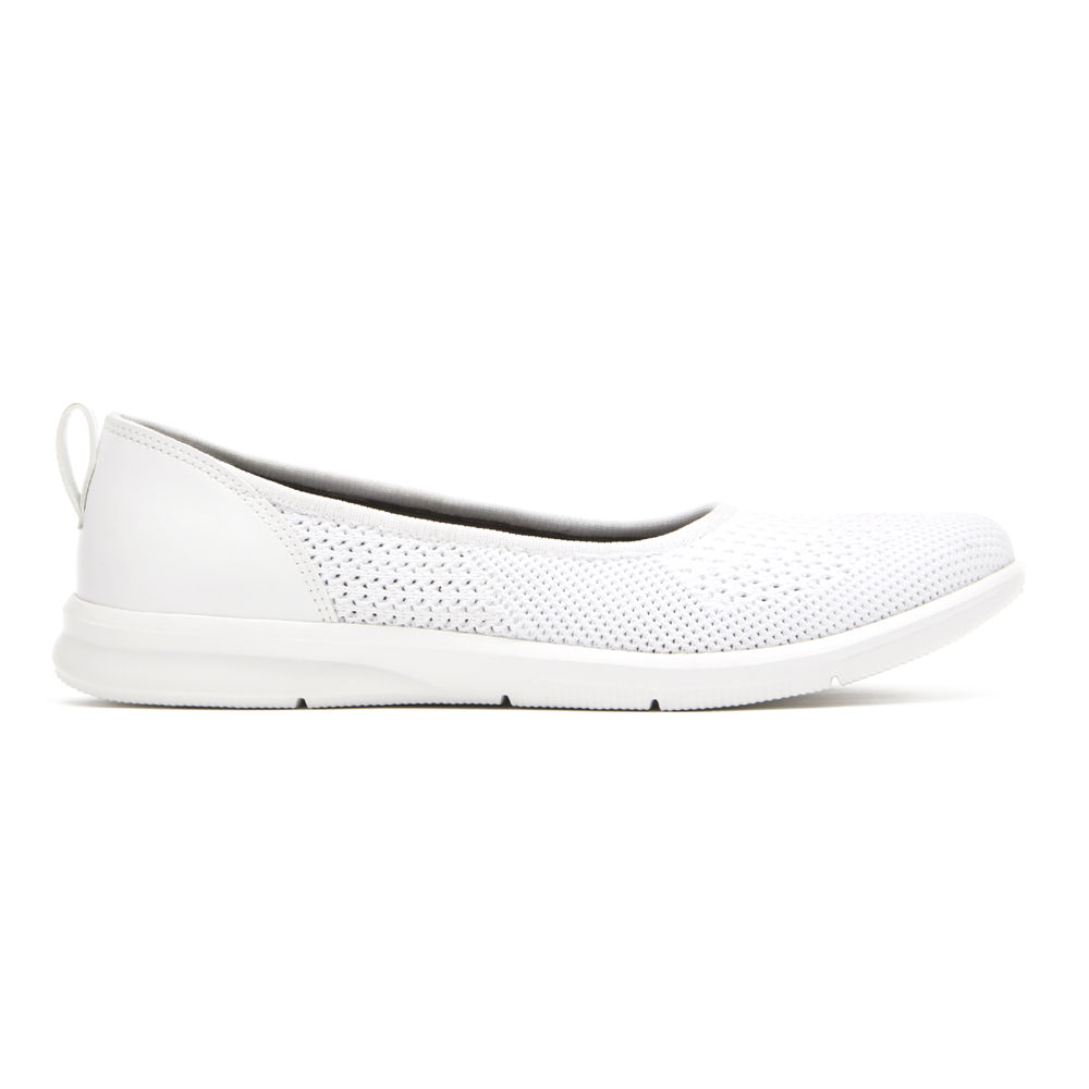 Rockport Slip-On For Womens White - Ayva Washable Knit Ballet - SX4618275